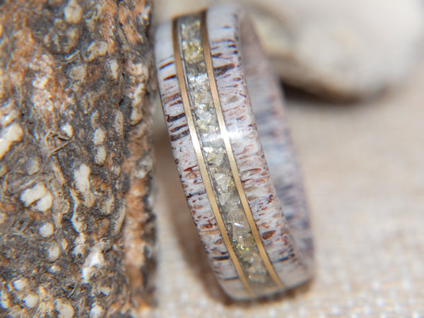 Antler Ring "Bronze & Silver Gold Tracks" Deer Antler