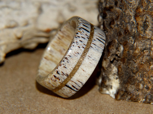 Antler Ring - "The Brass Bullet" Brass Shavings Inlay - artisan-antler-rings