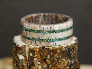 Antler Ring - "Arizona Tracks" Deer Antler Arizona Green Turquoise: All my antler rings are hand made and stabilized adding waterproof protection and durability for a truly unique and one-of-a-kind ring.