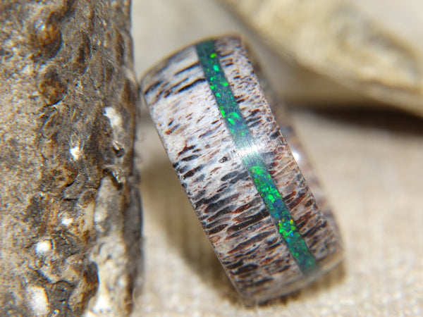 Antler Ring - "Emerald Opal" Deer Antler - artisan-antler-rings