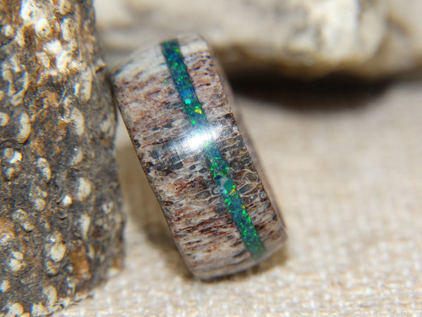 Antler Ring - "Emerald Opal" Deer Antler - artisan-antler-rings