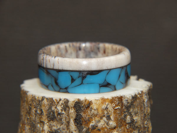 Acrylic "Smokey Blue" Deer Antler - artisan-antler-rings