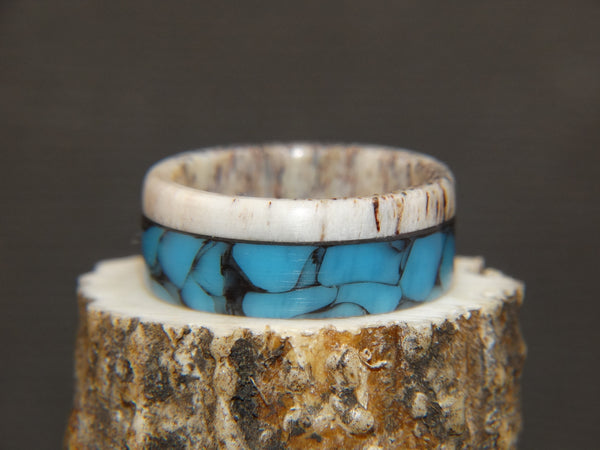 Acrylic "Smokey Blue" Deer Antler - artisan-antler-rings