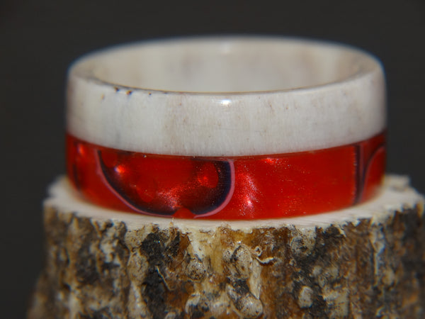 Acrylic " Red Waves" Deer Antler - artisan-antler-rings