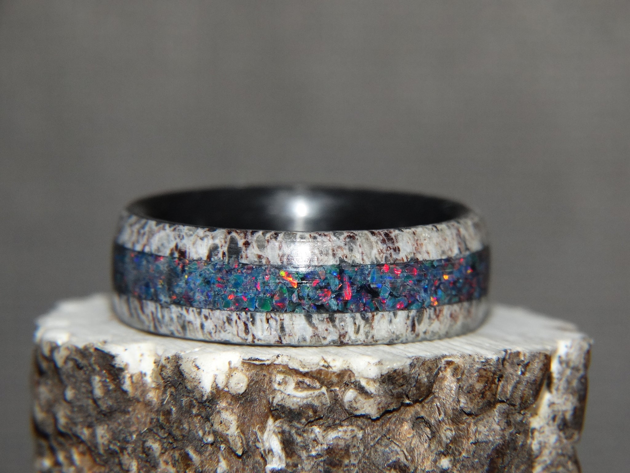 Antler Ring - "Blue Fire Opal" Deer Antler - artisan-antler-rings