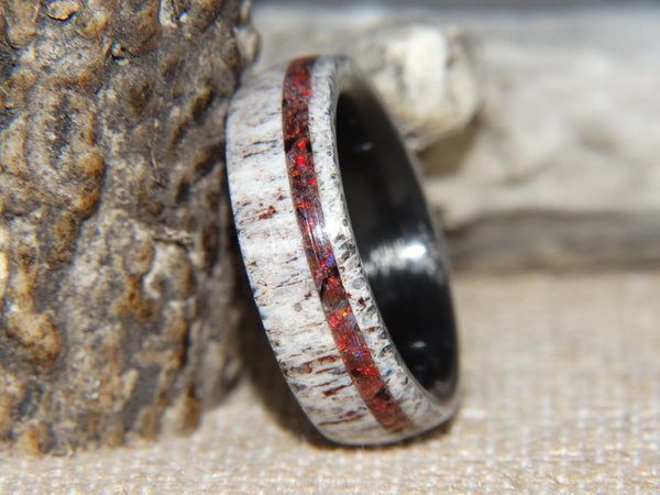 Antler Ring - "Fire Opal" Deer Antler - artisan-antler-rings
