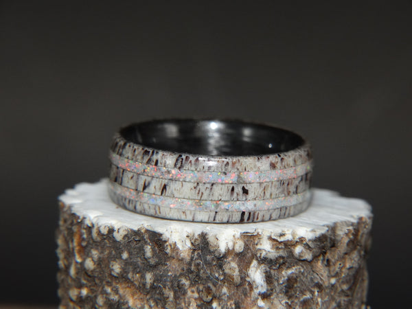 Antler Ring - "White Opal" Deer Antler - artisan-antler-rings