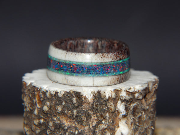 Antler Ring - "Sky Blue Opal" Deer Antler - artisan-antler-rings