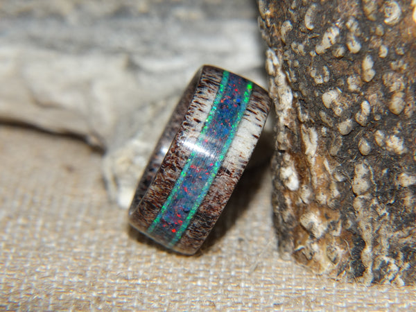Antler Ring - "Sky Blue Opal" Deer Antler - artisan-antler-rings