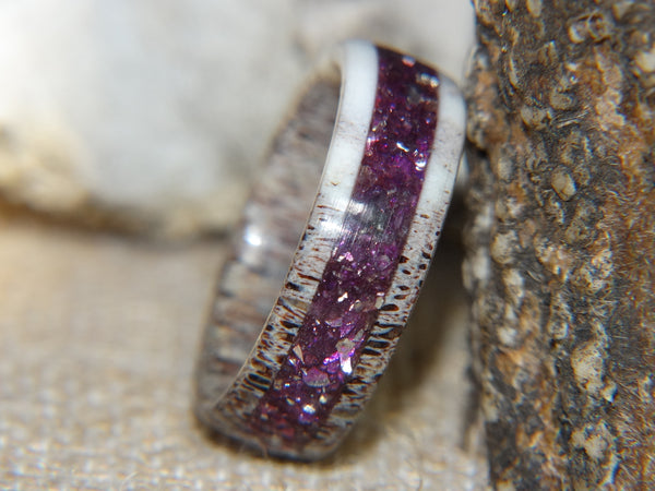 Antler Ring - "Purple Glass" Deer Antler